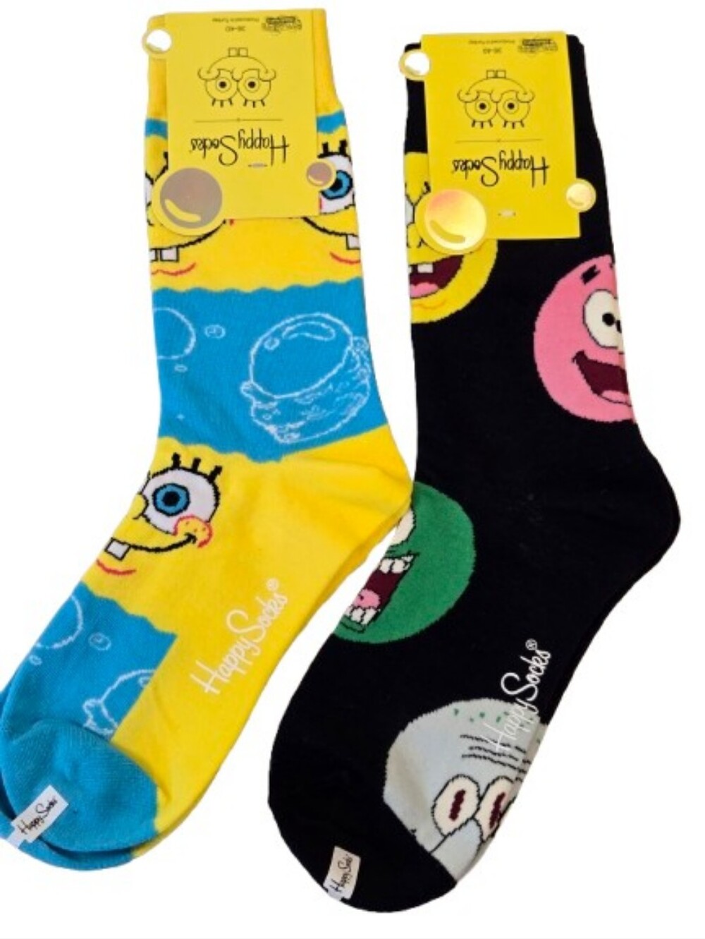 NWT 2 Pairs Happy Socks SpongeBob Character Crew Socks 36-40, 5-9